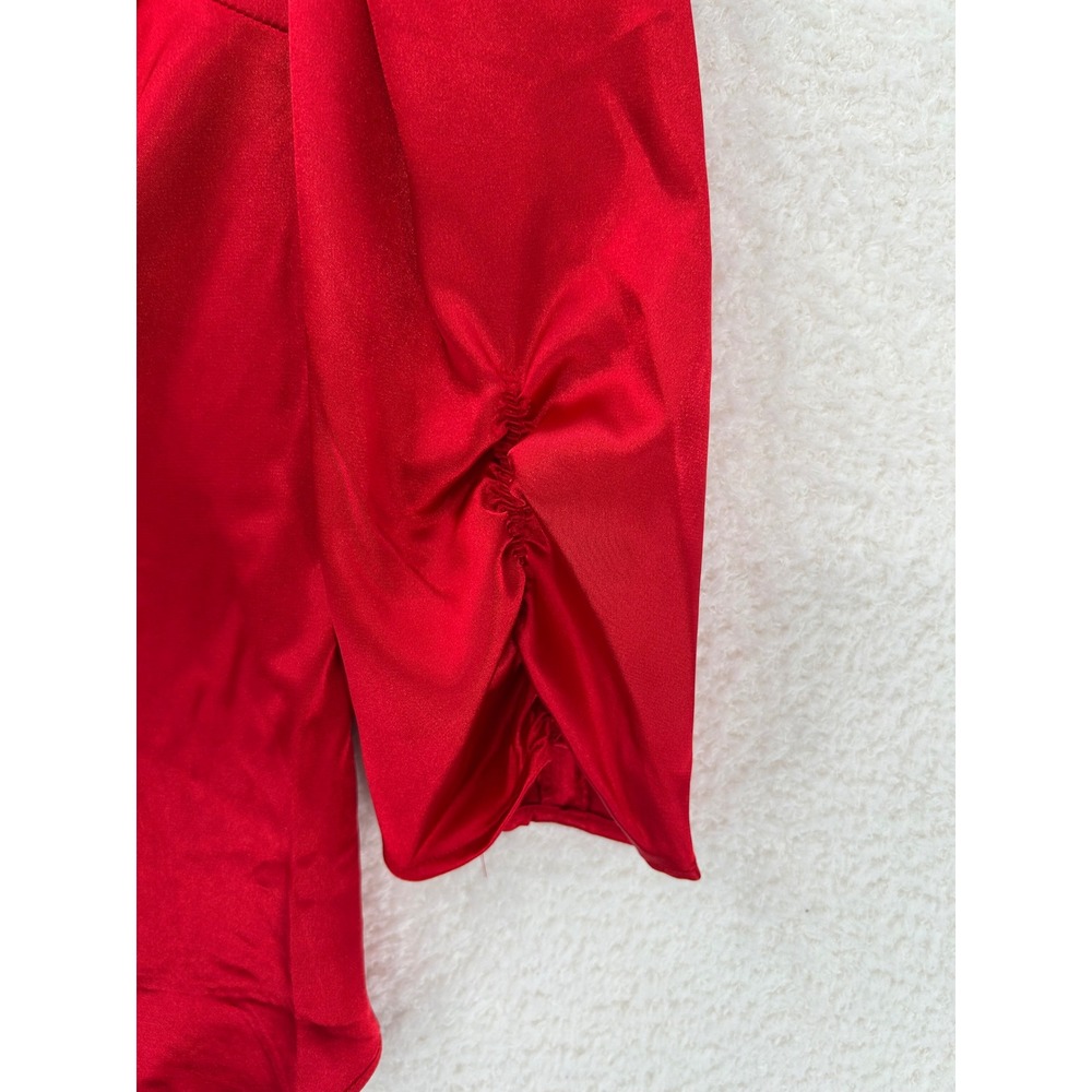 NEW Vertigo Paris Garnet Red Satin Ruched Button Up Blouse VT30285 Womens Medium - Picture 7 of 12